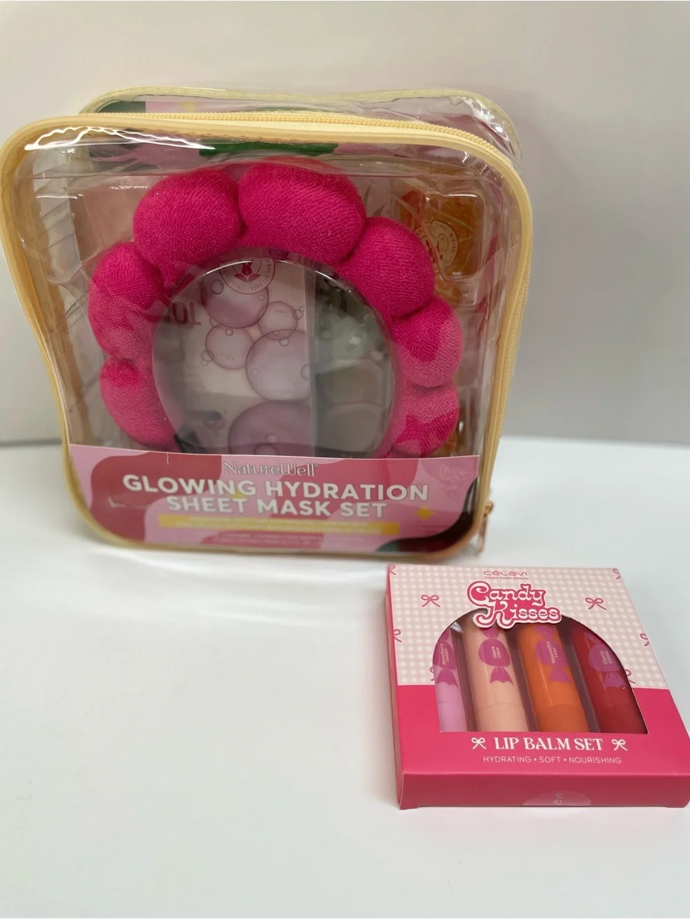 Glowing Hydration Sheet Mask Set - Retinol and Vitamin C. Celavi Lip Gloss Set